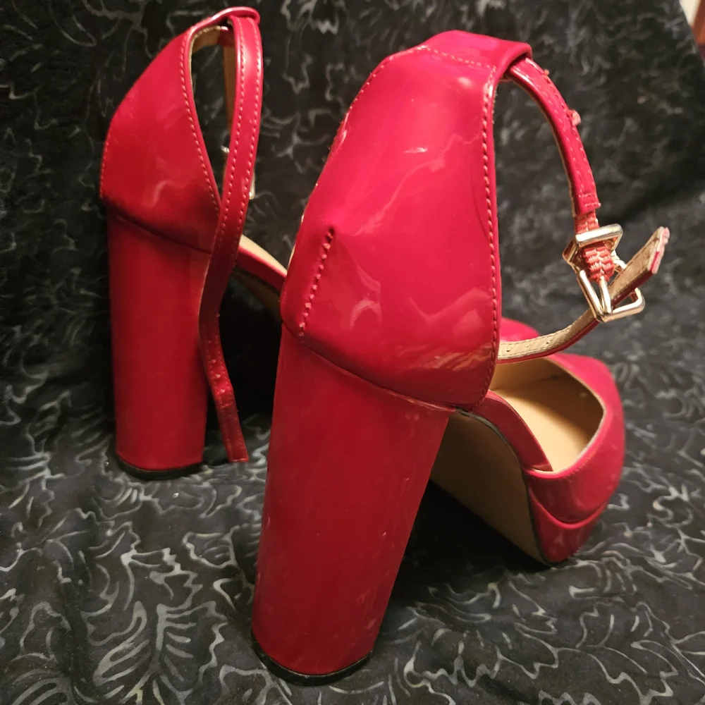Express Red Patent Pointed Toe Ankle Strap Heels - Picture 3 of 4